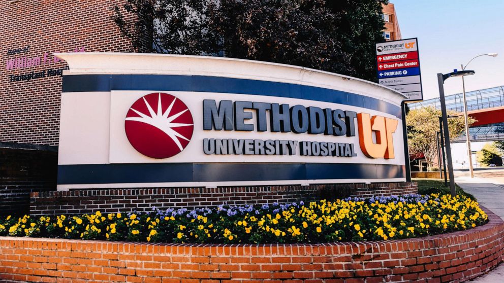 PHOTO: In this Nov. 16, 2020, file photo, the sign outside Methodist University Hospital is shown in Memphis, Tenn.