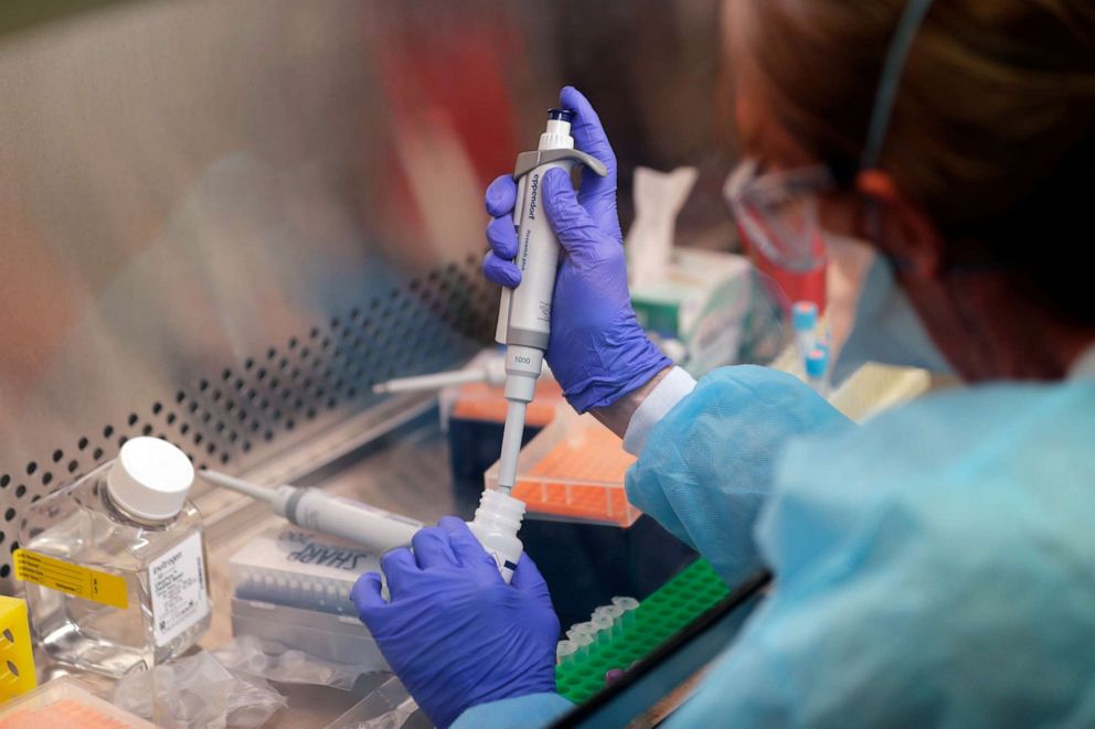 PHOTO: Swarnamala Ratnayaka prepares RNA for testing for the new coronavirus at the molecular pathology lab at Tulane University School of Medicine in New Orleans, April 2, 2020. 
