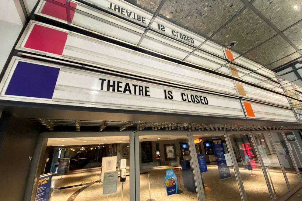 PHOTO: A movie theater owned by Famous Players remains closed due to COVID-19 restrictions in Toronto, Canada, April 6, 2021.