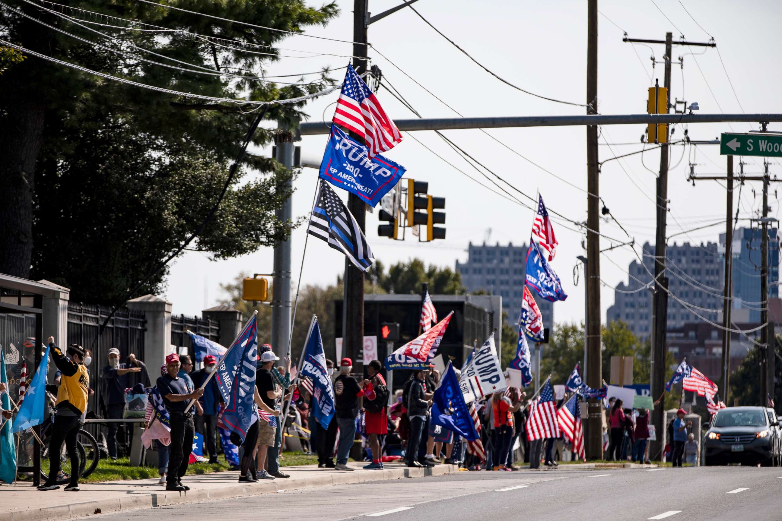 PHOTO: Supporters of President Donald Trump gather outside of Walter Reed National Military Medical Center after the President was admitted for treatment of COVID-19, Oct. 4, 2020, in Bethesda, Maryland.