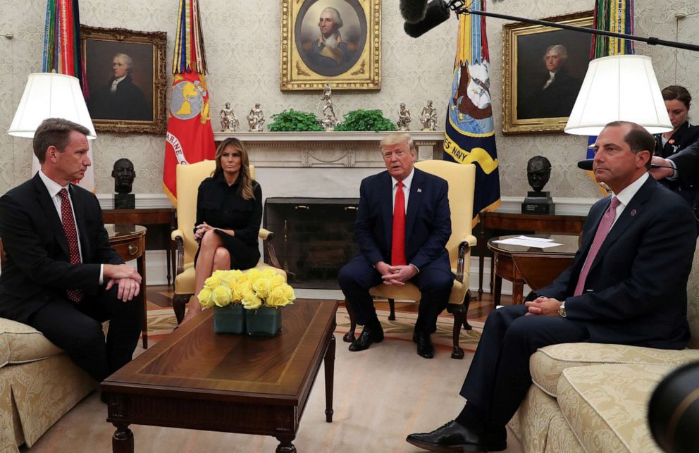 PHOTO: President Donald Trump talks about the ban on tobacco-free vaping products in the Oval Office on September 11, 2019. 