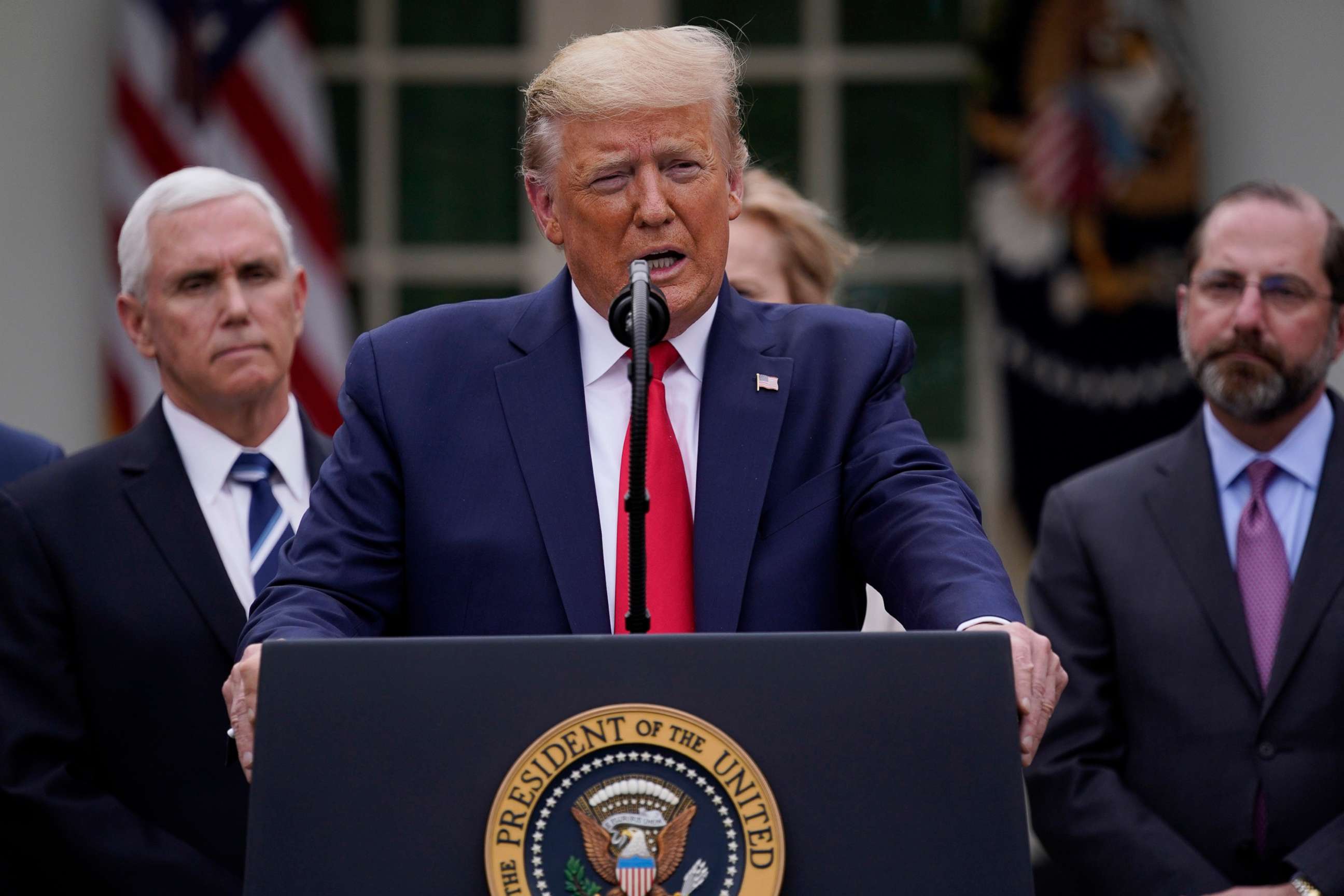 PHOTO: President Donald Trump speaks during a news conference about the coronavirus in the Rose Garden of the White House in Washington, March 13, 2020.