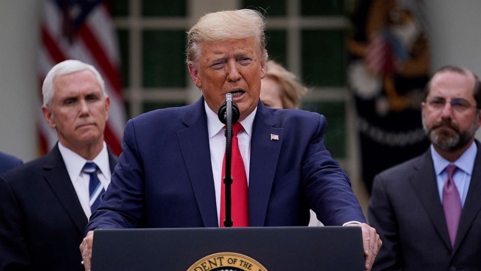 PHOTO: President Donald Trump speaks during a news conference about the coronavirus in the Rose Garden of the White House in Washington, March 13, 2020.