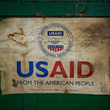 PHOTO: The USAID logo is seen on a machine that processes recycled plastic into construction blocks at the Pasig Eco Hub, a project impacted by the Trump administration's freeze on foreign aid, March 10, 2025 in Pasig, Metro Manila, Philippines.