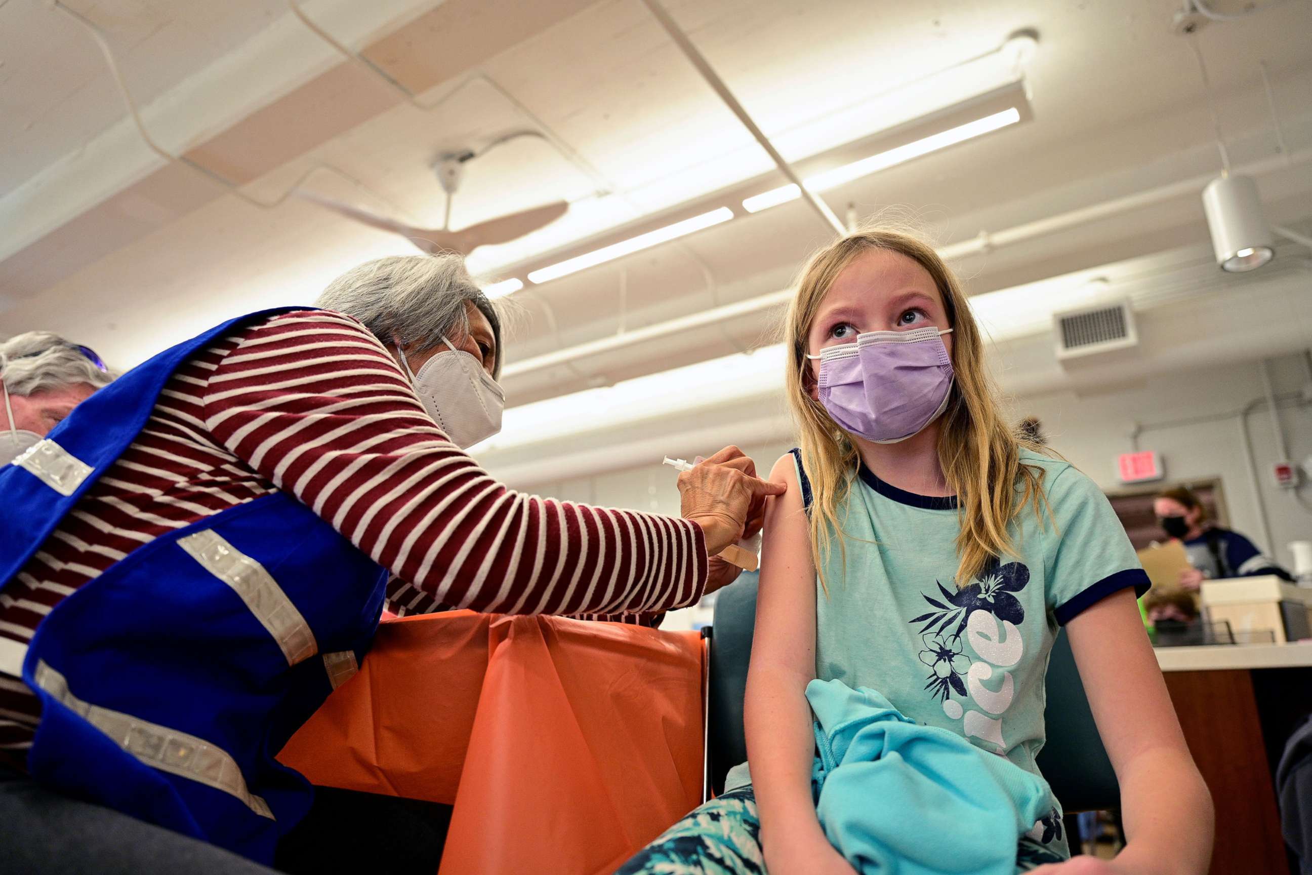 PHOTO: A child receives a dose of the Pfizer-BioNTech COVID-19 vaccine at Smoketown Family Wellness Center in Louisville, Ky., Nov. 8, 2021.