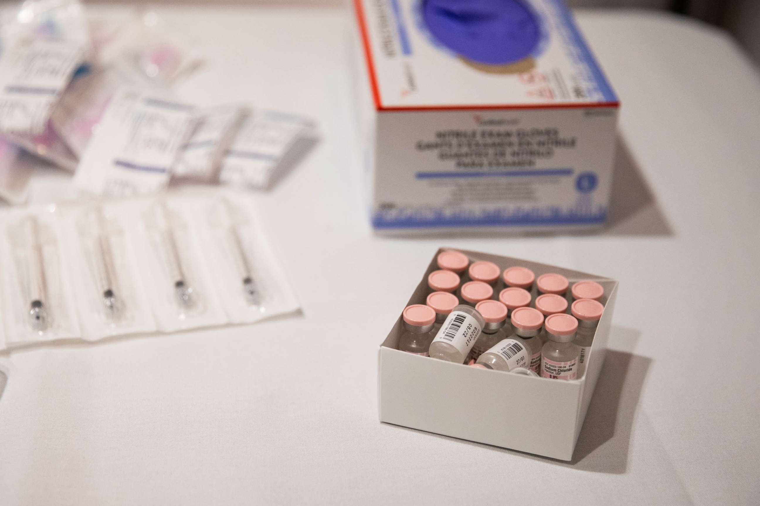 PHOTO: In this Dec. 16, 2020, file photo, a box of vials filled with Pfizers Covid-19 vaccine sits on the preparation table at a hospital in Philadelphia.