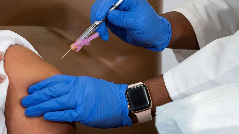 PHOTO: A person receives the Moderna coronavirus vaccine at a hospital in New York City, Dec. 21, 2020.