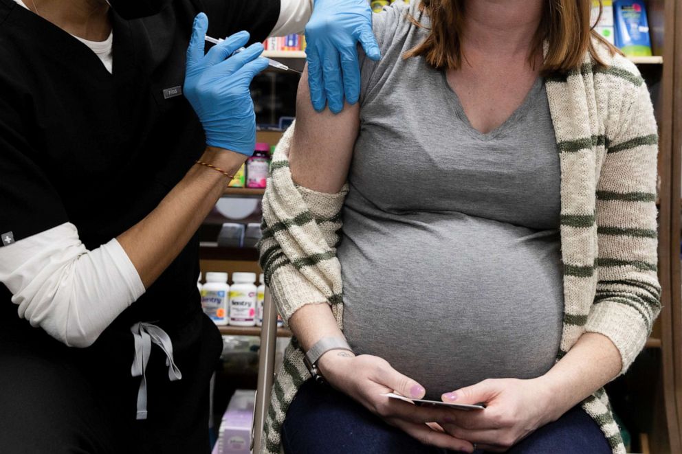 PHOTO: A pregnant woman receives a vaccine for the coronavirus disease (COVID-19) at Skippack Pharmacy in Schwenksville, Pennsylvania, Feb. 11, 2021.