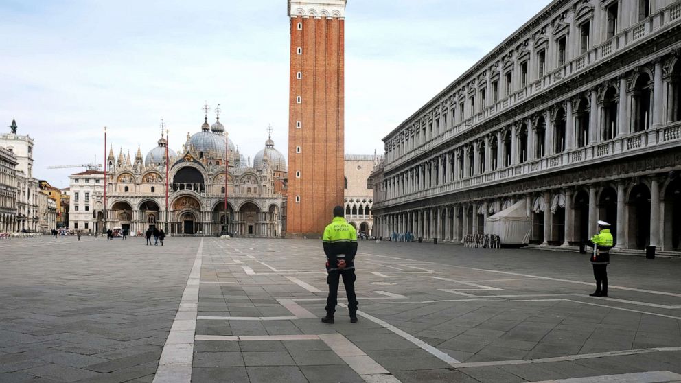 PHOTO: The almost empty St. Mark's Square is seen after the Italian government imposed a virtual lockdown on the north of Italy including Venice to try to contain a coronavirus outbreak, in Venice, Italy, March 9, 2020.