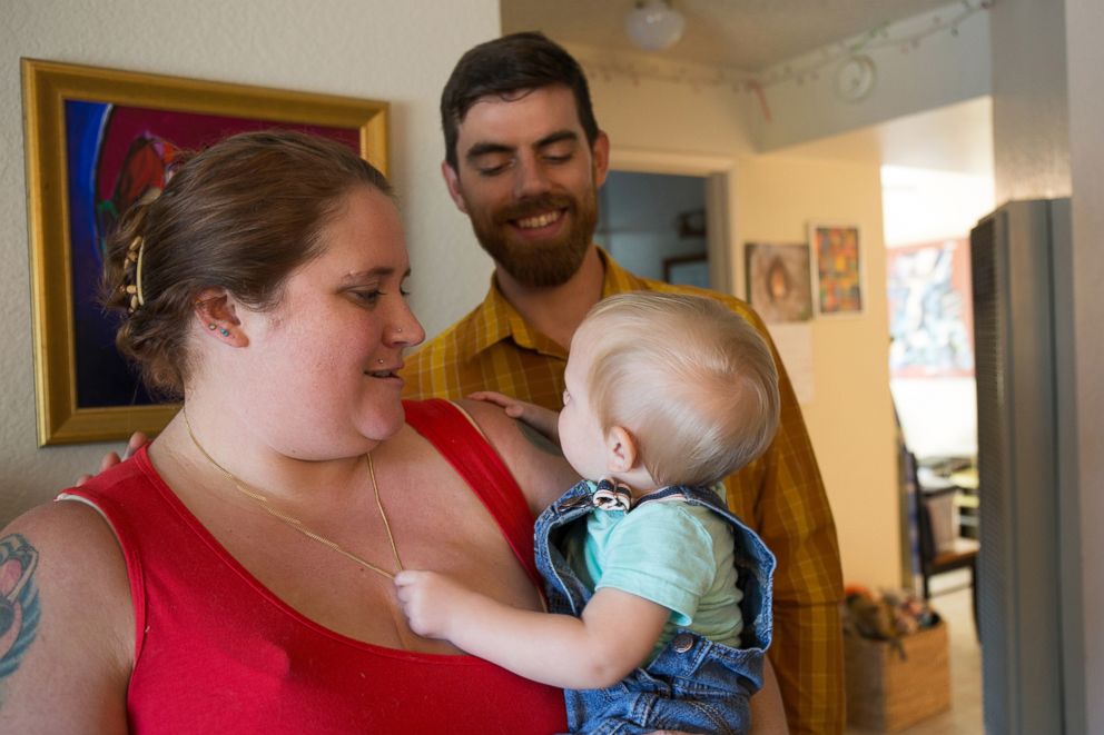 PHOTO: Nicole and Ben Veum, with their little boy, Adrian. Nicole was in recovery from opioid addiction when she gave birth to Adrian, and she worried the fentanyl in her epidural would lead to relapse, but it didn't.