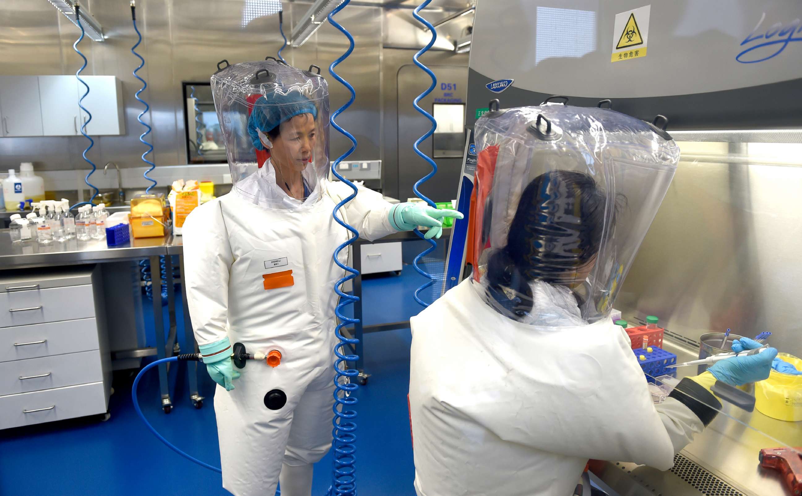 PHOTO: In this photo taken Thursday, Feb. 23, 2017, researchers work in a lab of the Wuhan Institute of Virology in Wuhan in central China's Hubei province.