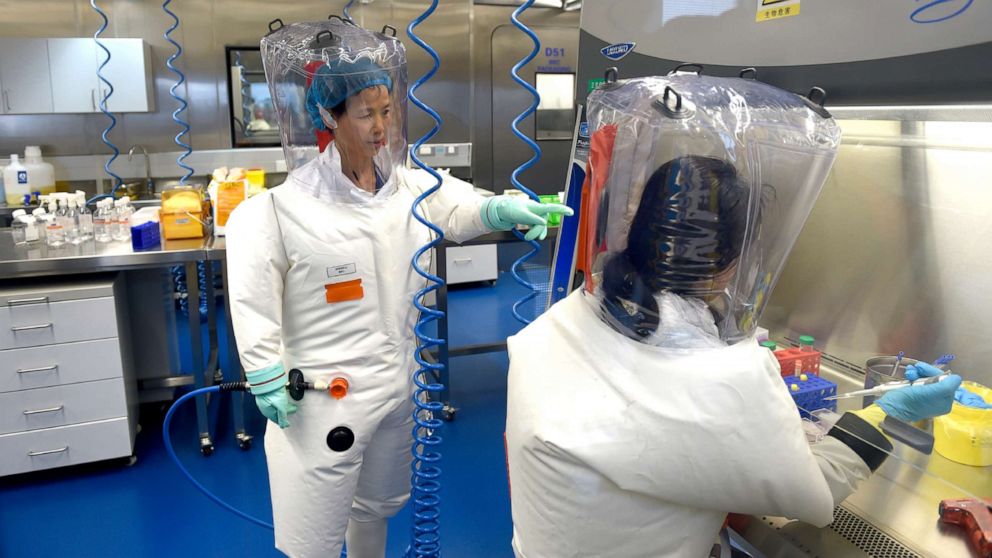 PHOTO: In this photo taken Thursday, Feb. 23, 2017, researchers work in a lab of the Wuhan Institute of Virology in Wuhan in central China's Hubei province.