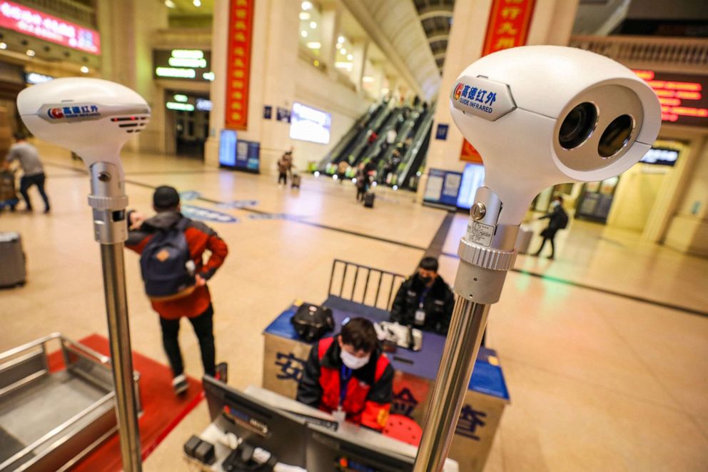 PHOTO: A picture taken Jan. 21, 2020, shows thermal scanning equipment set up in Hankou railway station in Wuhan, in China's central Hubei province.