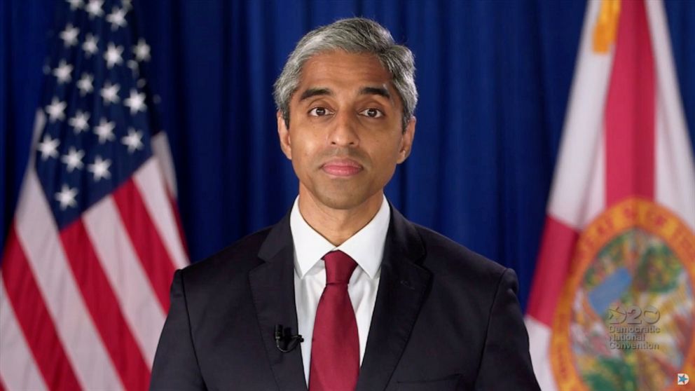 PHOTO: Former Surgeon General of the United States Dr. Vivek Murthy speaks by video feed during the 4th and final night of the 2020 Democratic National Convention, Aug. 20, 2020.