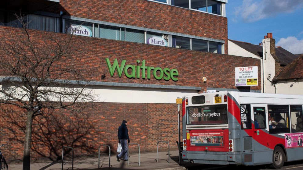 PHOTO: A Surrey local bus stands at a bus stop in front of a Waitrose supermarket, Feb. 12, 2018 in Weybridge, England.
