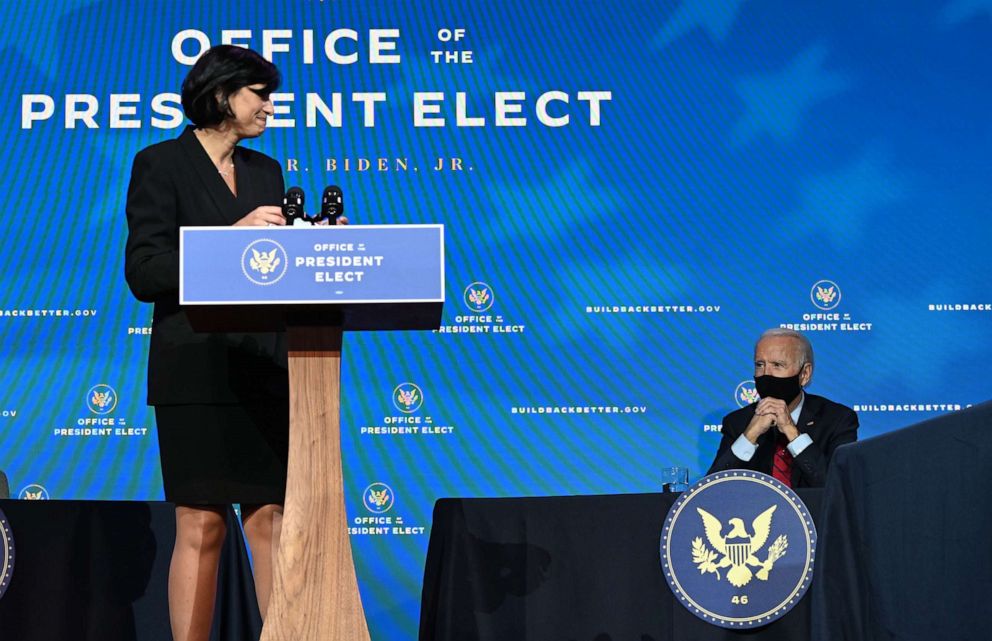 PHOTO: In this Dec. 7, 2020, file photo, Rochelle Walensky looks on after speaking after U.S. President-elect Joe Biden announced his team tasked with dealing with the Covid-19 pandemic, at The Queen in Wilmington, Del.