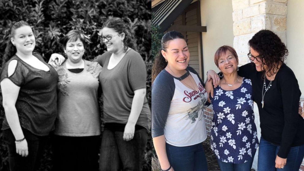 PHOTO: Keila Anavisca, far right, her mom, Nancy Maldonado, center, and her sister, Marleika Butler, left, have lost a total of more than 140 pounds.
