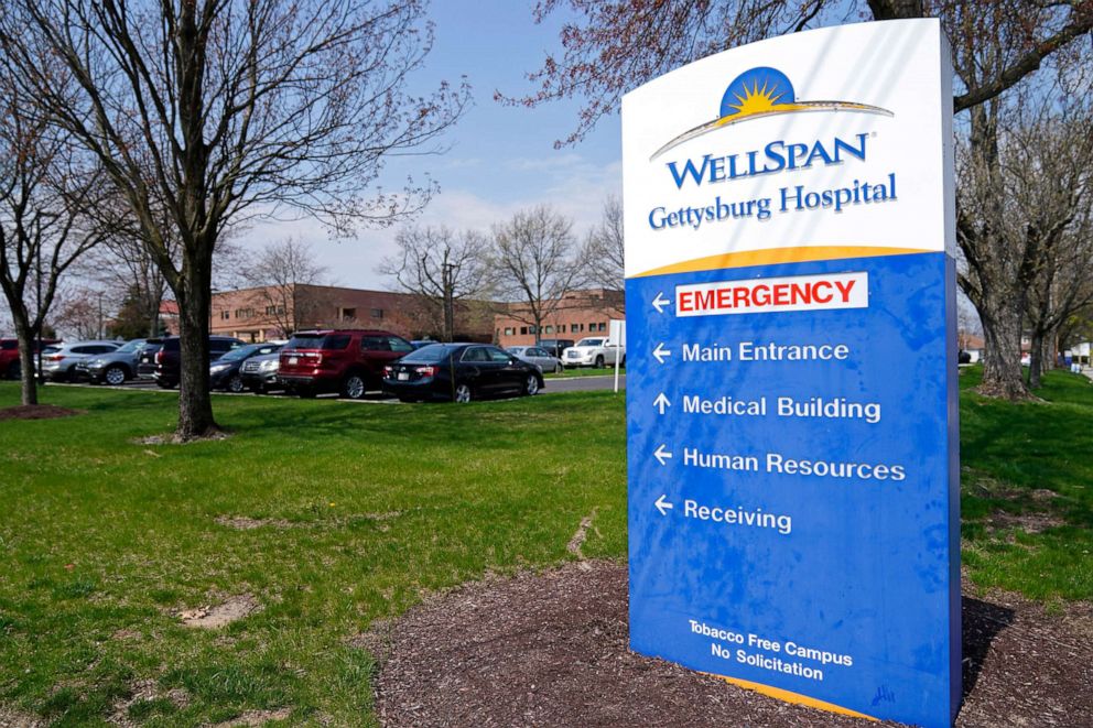 PHOTO:  The WellSpan Gettysburg Hospital is located in Gettysburg, Pa., April 7, 2021.