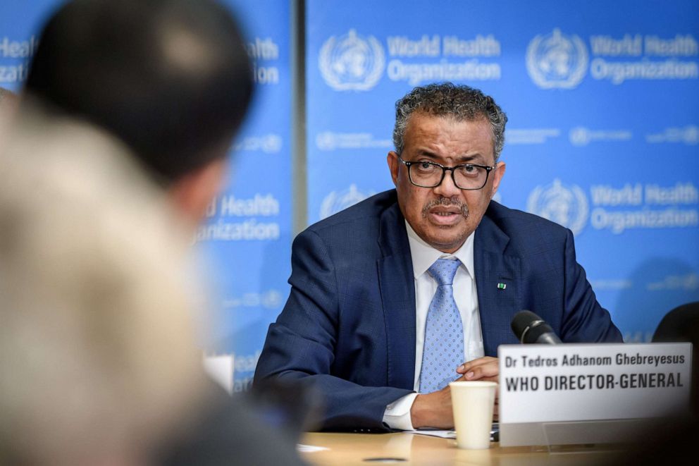 PHOTO: World Health Organization (WHO) Director-General Tedros Adhanom Ghebreyesus attends a daily press briefing on the new coronavirus dubbed COVID-19, at the WHO headquaters, March 2, 2020, in Geneva.