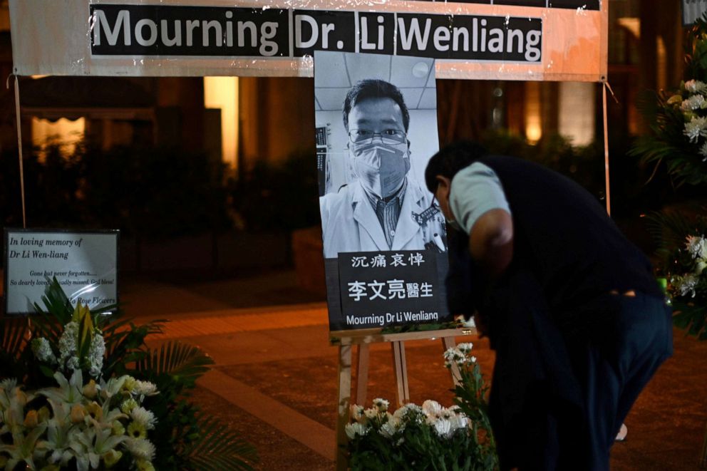 PHOTO: People attend a vigil in Hong Kong, Feb. 7, 2020, for novel coronavirus whistleblowing doctor Li Wenliang, who died in Wuhan after contracting the virus while treating a patient.