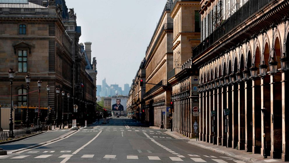 PHOTO: The Rue de Rivoli street in Paris is deserted on the twenty-eighth day of a lockdown in France aimed at curbing the spread of the COVID-19 disease, caused by the novel coronavirus, April 13, 2020.