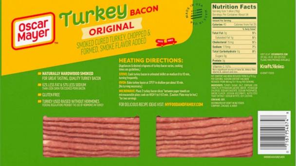 This image provided by the USDA on Wednesday, July 2, 2025, shows the packaging of recalled Oscar Mayer turkey bacon. (USDA via AP)