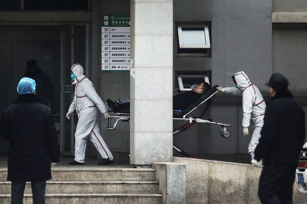 PHOTO: Medical staff transfer patients to Jin Yintan hospital on Jan. 17, 2020, in Wuhan, Hubei, China.