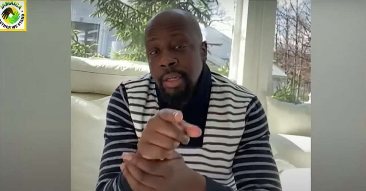 PHOTO: Music star Wyclef Jean speaks during a video message he recorded for the "Together We Stand" telethon in Jamaica on April 12, 2020.