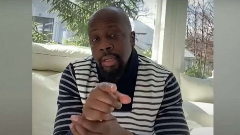 PHOTO: Music star Wyclef Jean speaks during a video message he recorded for the "Together We Stand" telethon in Jamaica on April 12, 2020.