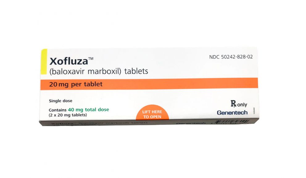 PHOTO: This undated product image provided by Genentech shows a box for Xofluza, a pill for shortening the duration and easing symptoms of the flu.