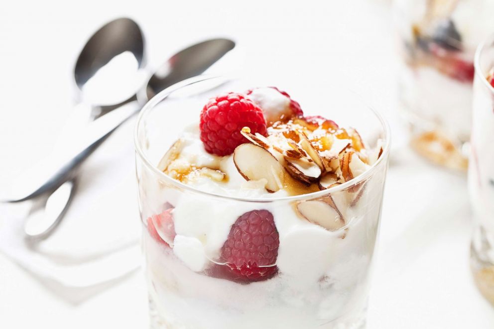 PHOTO: Yogurt with raspberries and sliced almonds is pictured in this undated stock photo.