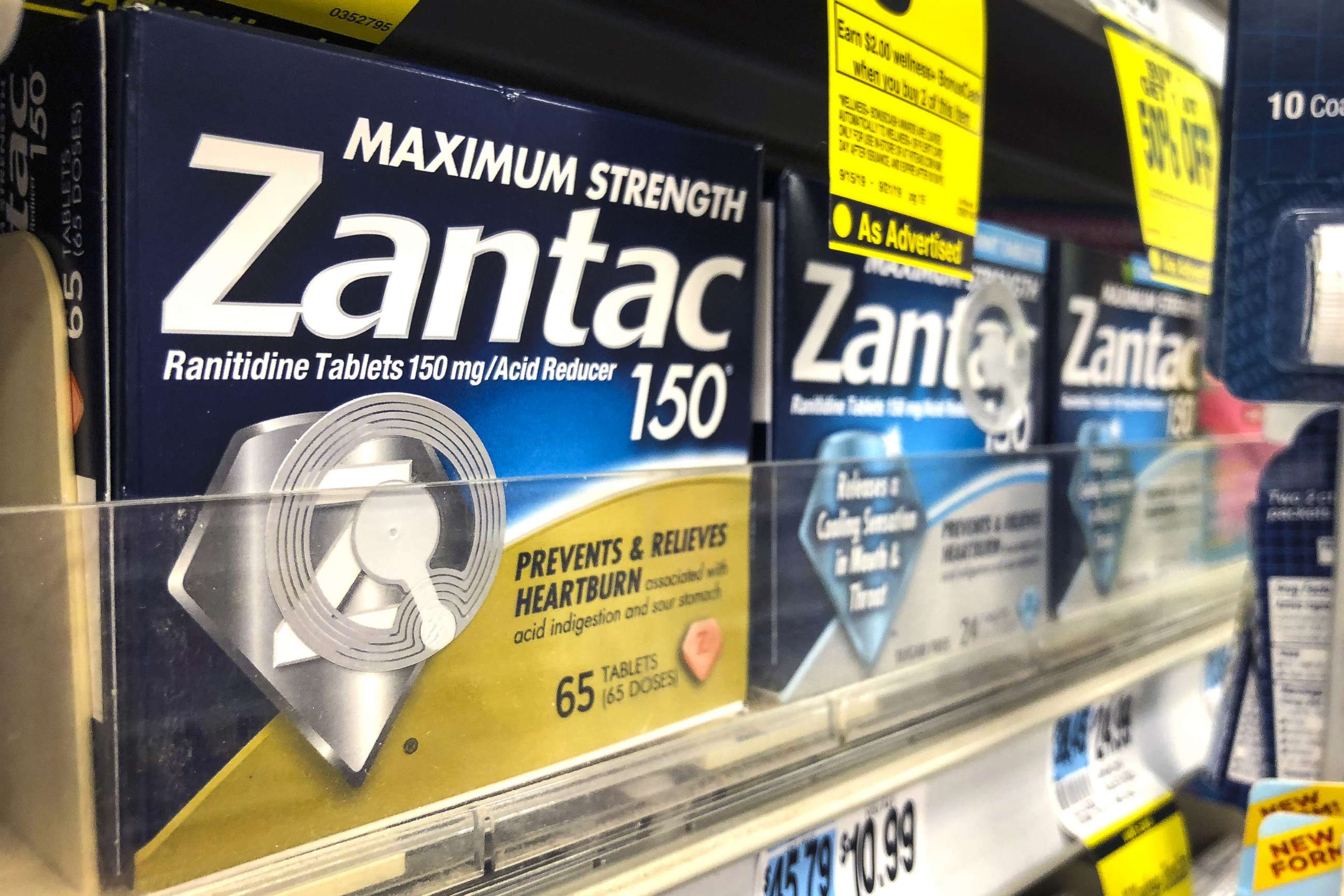 PHOTO: Packages of Zantac sit on a shelf at a drugstore, Sept. 19, 2019, in New York.