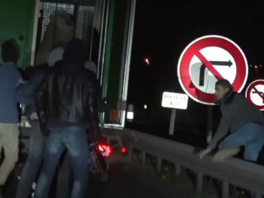 VIDEO: A group of men trying to sneak into England in the back of a truck in France made an unusual discovery.