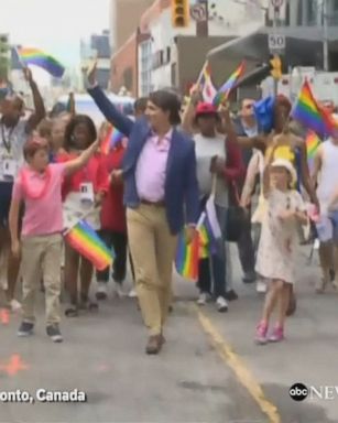 Canadian Prime Minister Justin Trudeau marched with his wife and two of his children in Toronto's Pride parade.