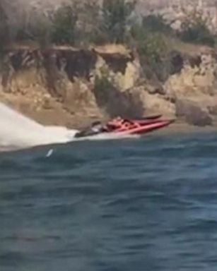 VIDEO: Speedboat makes waves to douse Canada wildfire