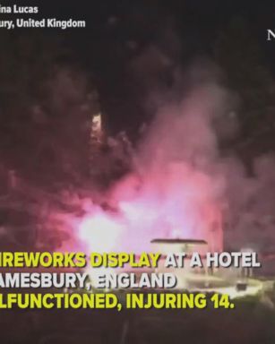 A fireworks display malfunctioned at a United Kingdom hotel, injuring 14 people. All were treated at the scene.