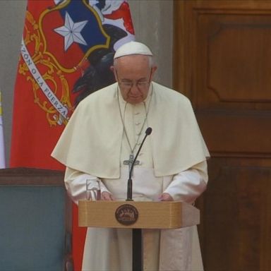 "Here I feel bound to express my pain and shame at the irreparable damage caused to children by some ministers of the Church," Pope Francis said while addressing Chilean government officials.