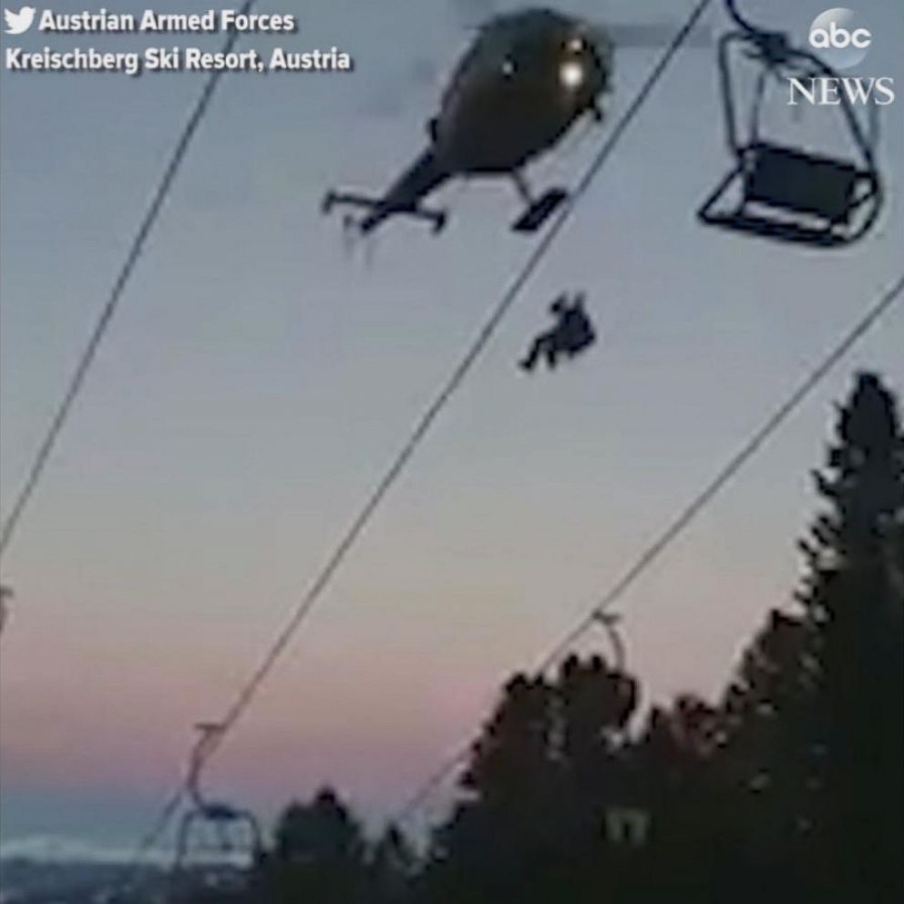 VIDEO: Police say up to 150 people were rescued after being stuck on a chairlift Monday at the Kreischberg ski resort in Styria, Austria.