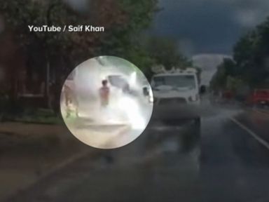 WATCH: Camera catches van appearing to splash pedestrians on purpose