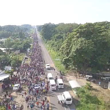 The caravan of migrants, mostly from Guatemala and Honduras, bedded down Sunday night on the concrete of a town square in Tapachula, Mexico.