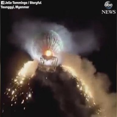 VIDEO: Hot air balloon full of fireworks explodes over festival