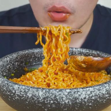 VIDEO: The "fire noodle challenge" requires a person to consume the incredibly spicy food as fast as possible. 