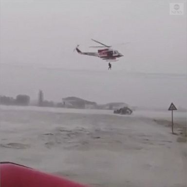 VIDEO: Italy's national fire service airlifted three people after the River Reno flooded in Castel Maggiore.