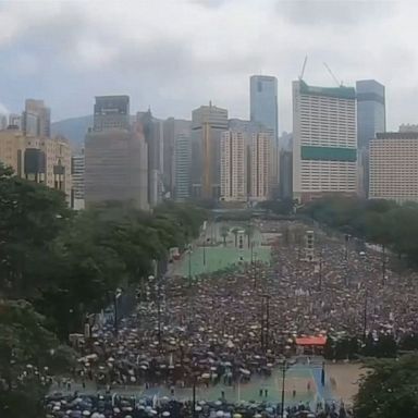 Timelapse footage shows Hong Kong demonstrators filling the streets in protest against extradition bill.