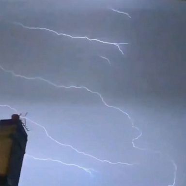 Intense lightning struck in Normandy, France, spreading across the sky in Honfleur, as strong storms were reported across the region.