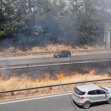 VIDEO: Fire burns along French highway