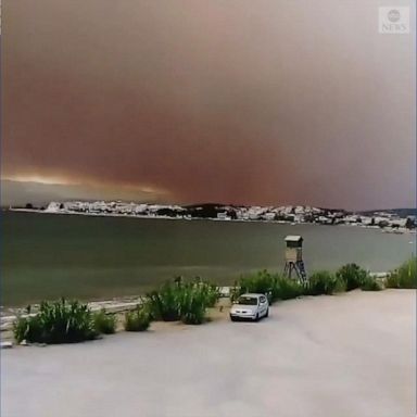 The fire is burning through a protected nature reserve on the island of Evia.