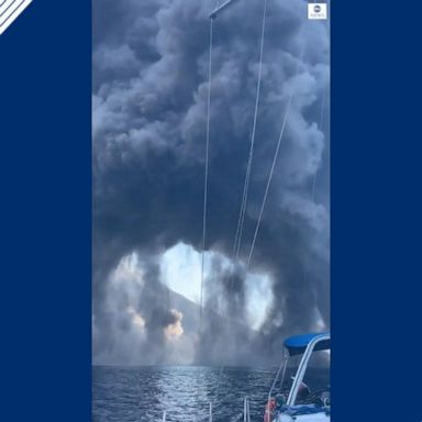 VIDEO: Boaters get up close to Stromboli volcano eruption