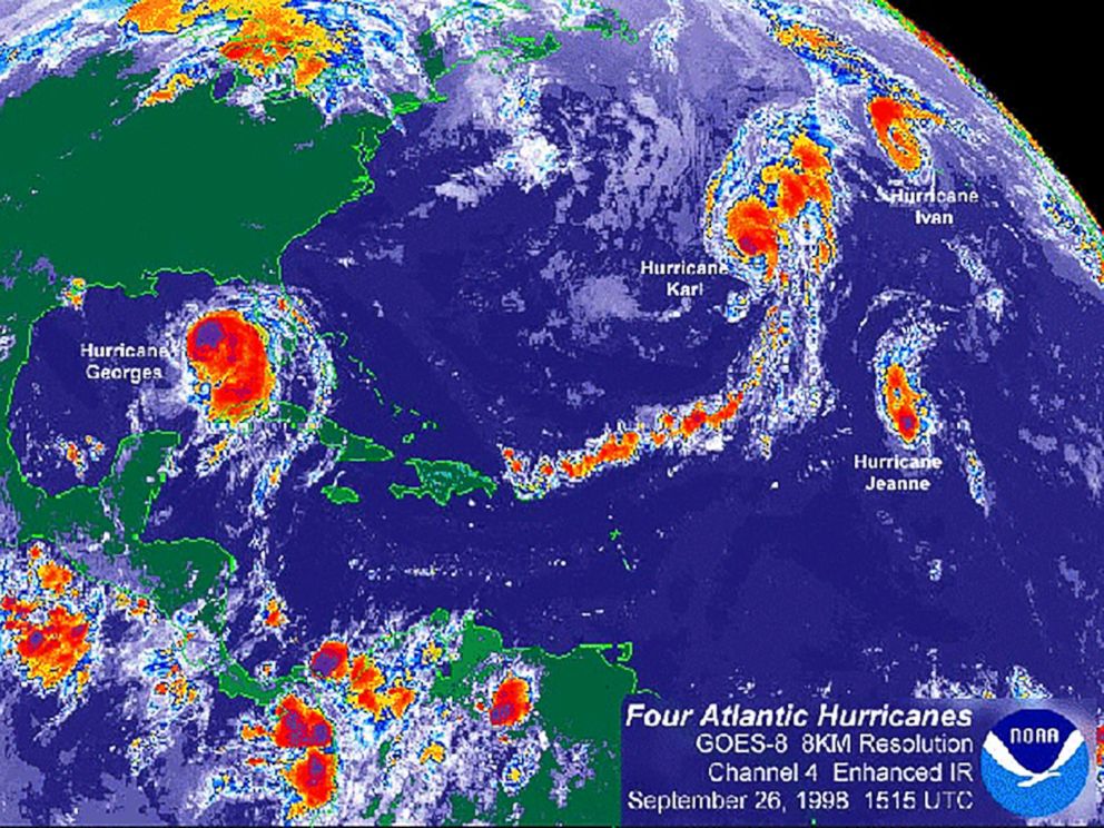 PHOTO: Four hurricanes were in the Atlantic at the same time in 1998, including  Georges, a Category 4 storm that killed more than 600 people in the Dominican Republic and Haiti and caused $2.8 billion in damage in the U.S., the Weather Channel reported.