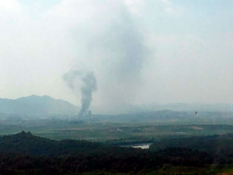 PHOTO: Smoke rises in the North Korean border town of Kaesong, seen from Paju, South Korea, Tuesday, June 16, 2020. South Korea says that North Korea has exploded an inter-Korean liaison office building just north of the tense Korean border.